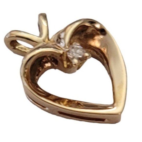 14K Yellow Gold Diamond Chip Open Heart Pendant E242 - Picture 4 of 14